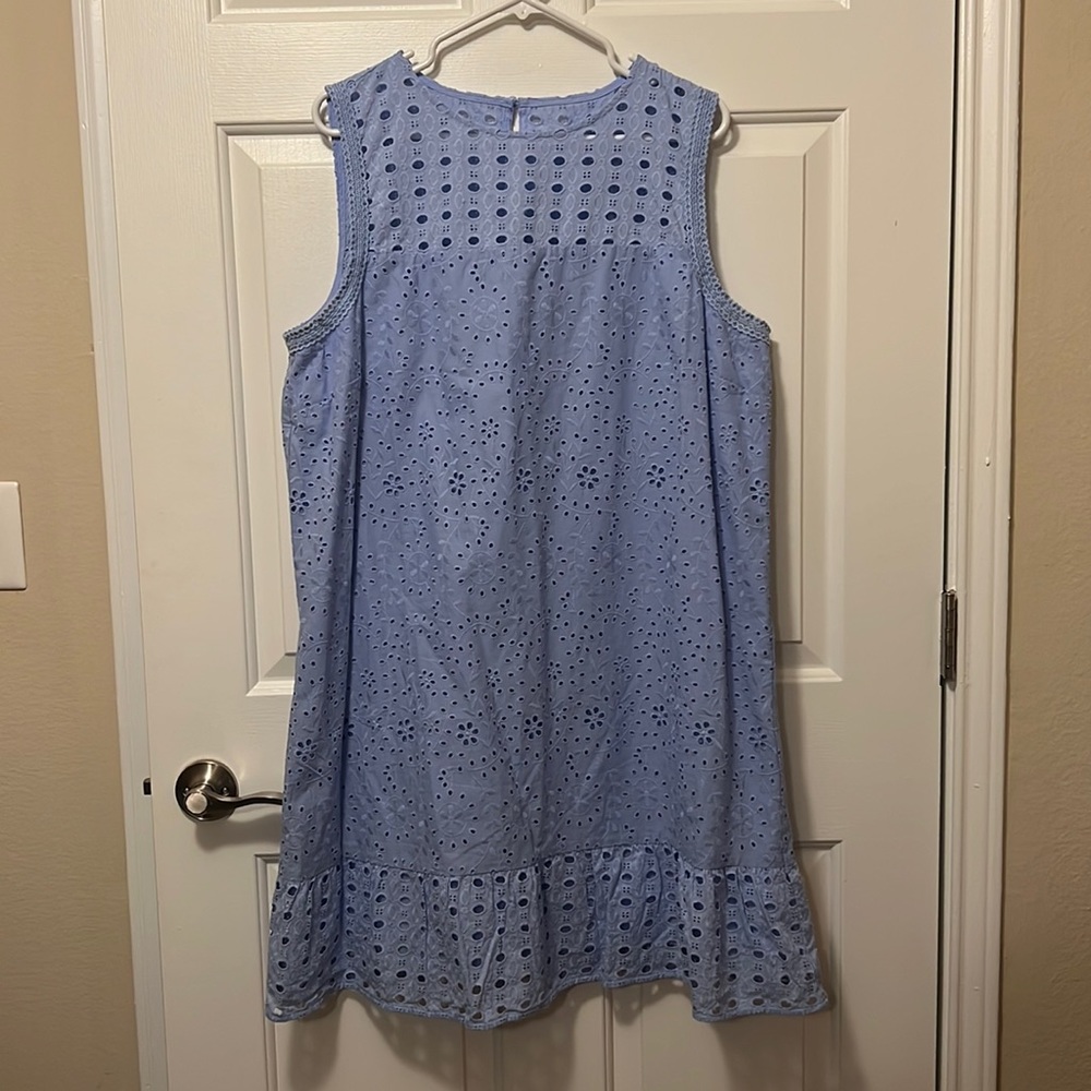 NWOT LOFT Blue eyelet dress, lined from bust to flounce. Size 18